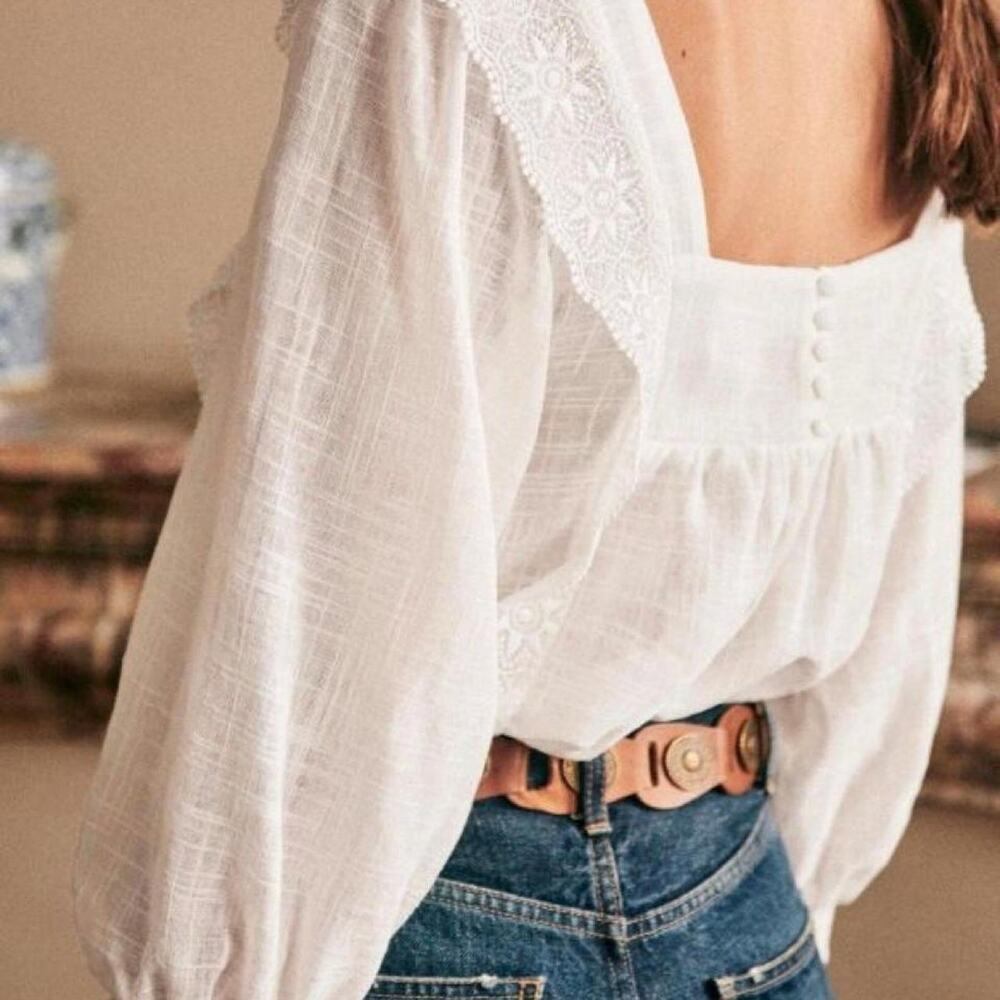 Sezane white lace blouse with